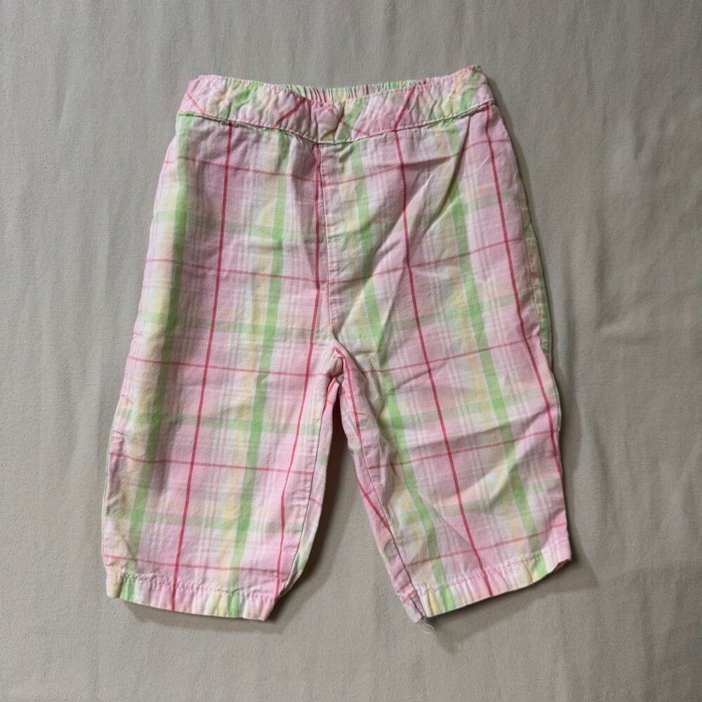 Plaid Pants Girls 6 Months Pink Green Yellow Elastic Waistband Casual Preppy